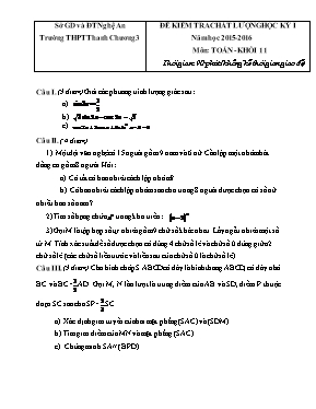 Đề kiểm tra chất lượng học kỳ I năm học 2015 - 2016 môn Toán khối 11 - Trường THPT Thanh Chương 3
